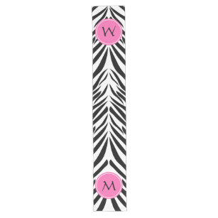 Monogram Black and White and Hot Pink Zebra Print Long Table Runner