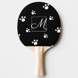 Monogram Black and White Animal Paw Print Pattern Ping Pong Paddle