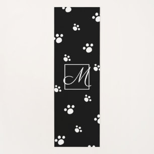 Monogram Black and White Animal Paw Print Pattern Yoga Mat