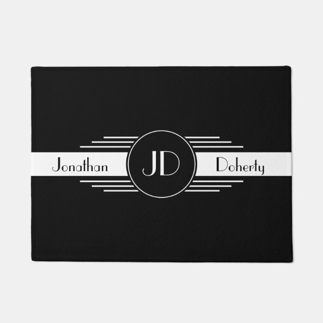 Monogram Black and White Art Deco Doormat (Front)