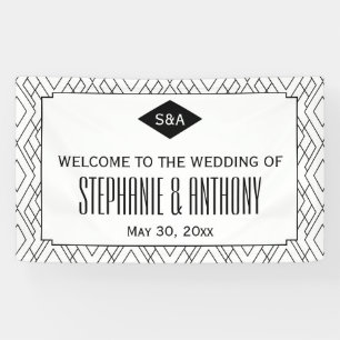 Monogram Black and White Art Deco Wedding Banner