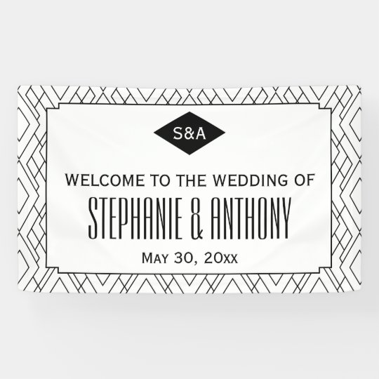 Monogram Black and White Art Deco Wedding Banner