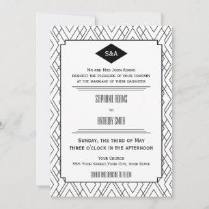 Monogram Black and White Art Deco Wedding Invitation