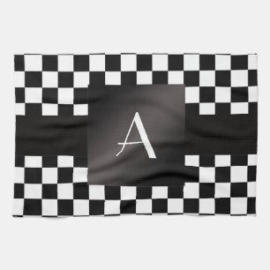 Monogram black and white checkers tea towel