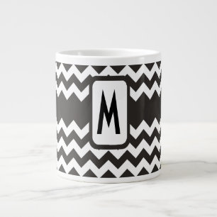 Monogram Black and White Chevrons Large Coffee Mug