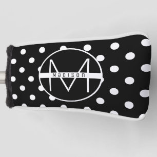 Monogram   Black and White Cute Polka Dot Pattern Golf Head Cover