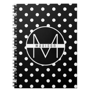 Monogram   Black and White Cute Polka Dot Pattern Notebook