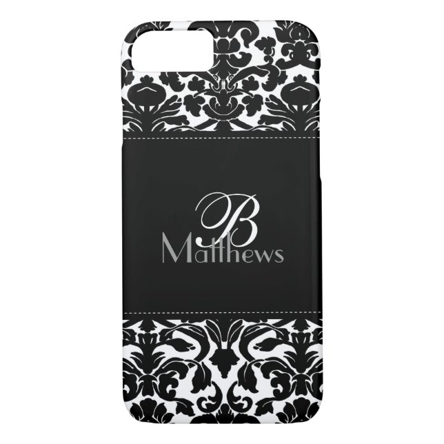 Monogram Black and White Damask iPhone 7 Case (Back)