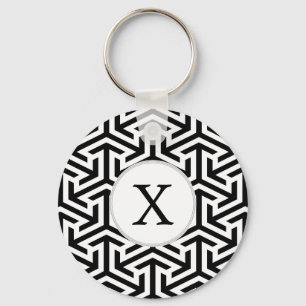 monogram black and white geometrical pattern key ring