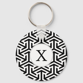monogram black and white geometrical pattern key ring
