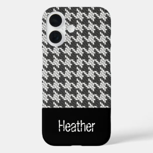 Monogram black and white houndstooth pattern  iPhone 16 case