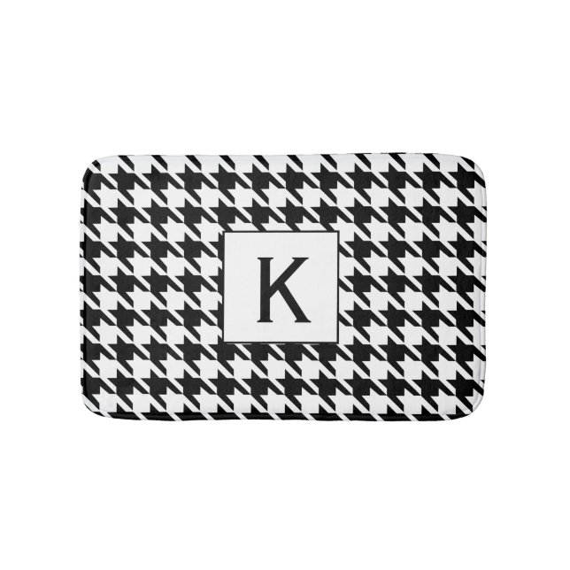Monogram Black and White Houndstooth Pattetrn Bath Mat (Front)
