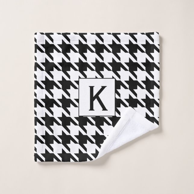 Monogram Black and White Houndstooth Pattetrn Bath Towel Set (Wash Cloth)