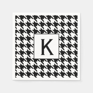 Monogram Black and White Houndstooth Pattetrn Napkin