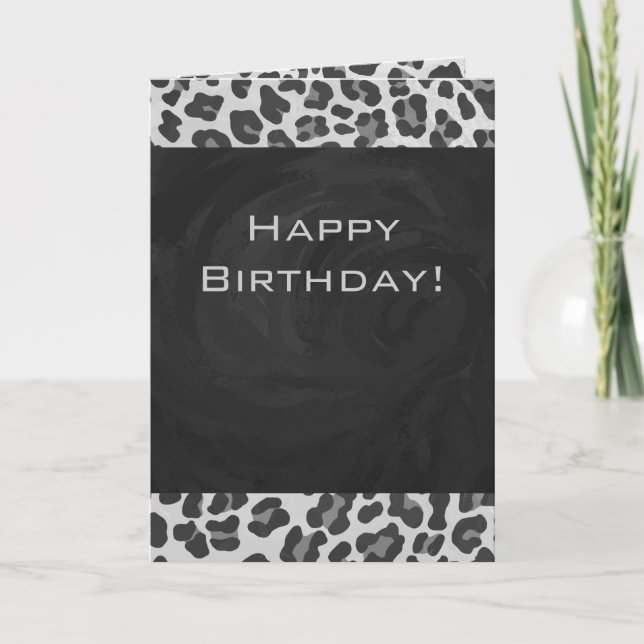 Monogram Black and White Leopard Print Card (Front)