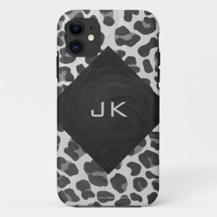 Monogram Black and White Leopard Print iPhone 11 Case