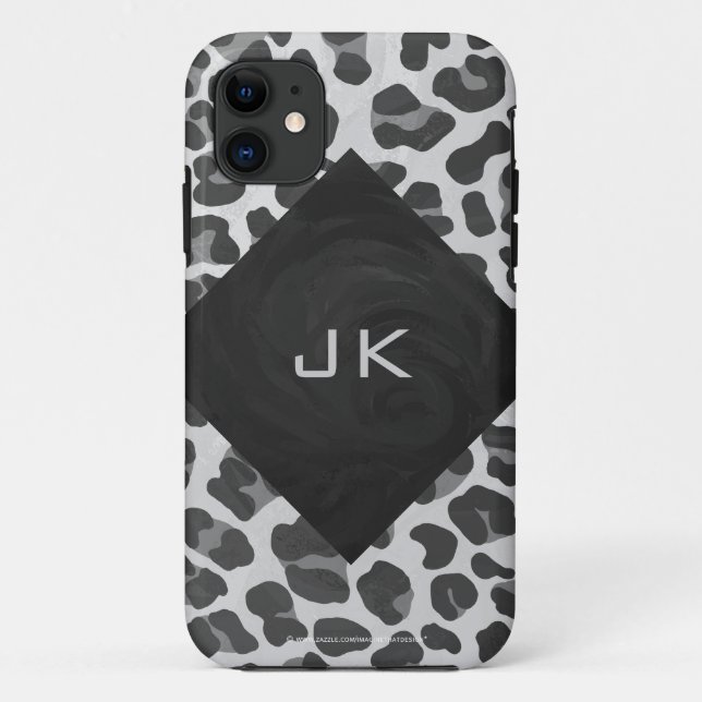 Monogram Black and White Leopard Print Case-Mate iPhone Case (Back)