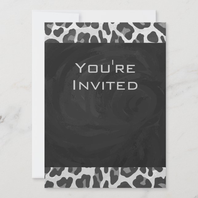 Monogram Black and White Leopard Print Invitation (Front)