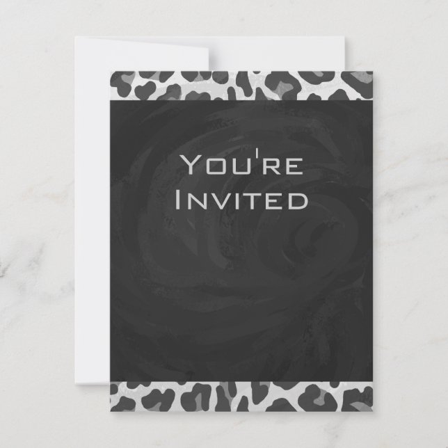 Monogram Black and White Leopard Print Invitation (Front)