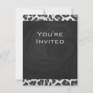 Monogram Black and White Leopard Print Invitation