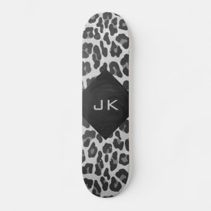 Monogram Black and White Leopard Print Skateboard