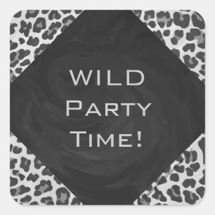 Monogram Black and White Leopard Print Square Sticker