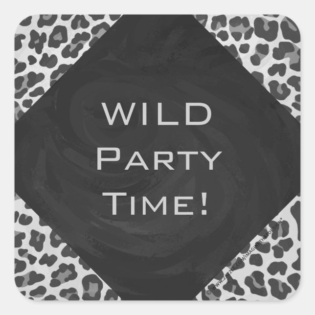 Monogram Black and White Leopard Print Square Sticker (Front)