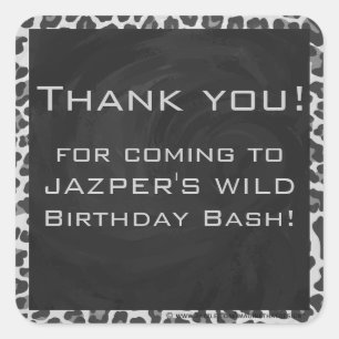 Monogram Black and White Leopard Print Square Sticker