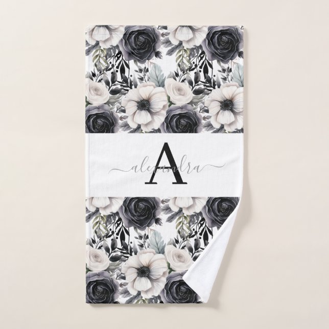 Monogram Black and White Modern Towel Set (Hand Towel)