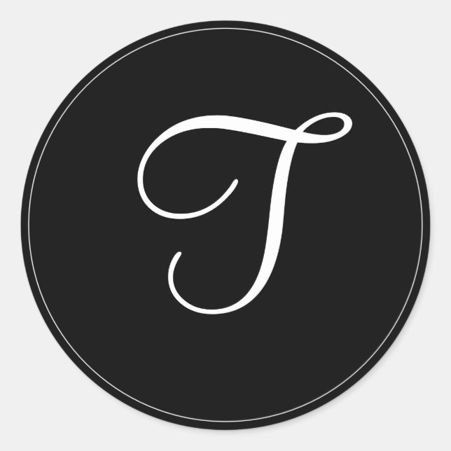 MONOGRAM: Black and White Monogram template "T" Classic Round Sticker (Front)