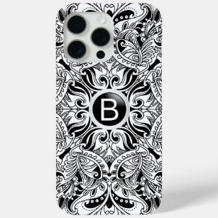 Monogram Black and White Paisley Abstract Pattern  iPhone 15 Pro Max Case