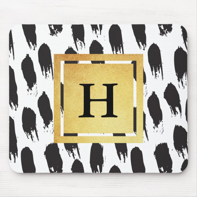 Monogram Black and White Pattern Mouse Mat (Front)