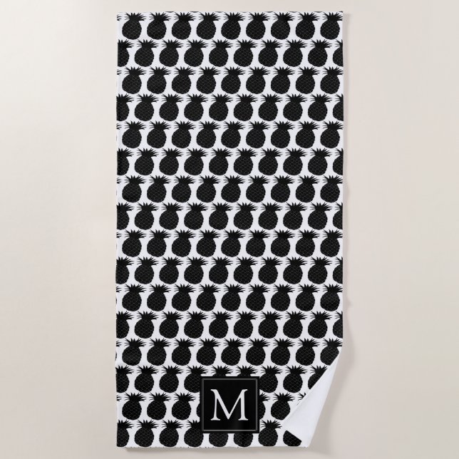 Monogram Black and White Pineapple Beach Towel (Front)