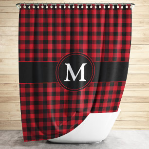 Monogram Black And White Plaid Chequered Pattern Shower Curtain
