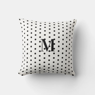 Monogram Black and White Polka Dot  Cushion