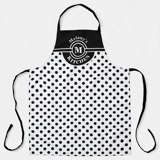 Monogram Black and White Polka Dot Kitchen Apron (Front)