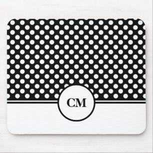 Monogram Black and White Polka Dot Pattern Mouse Mat