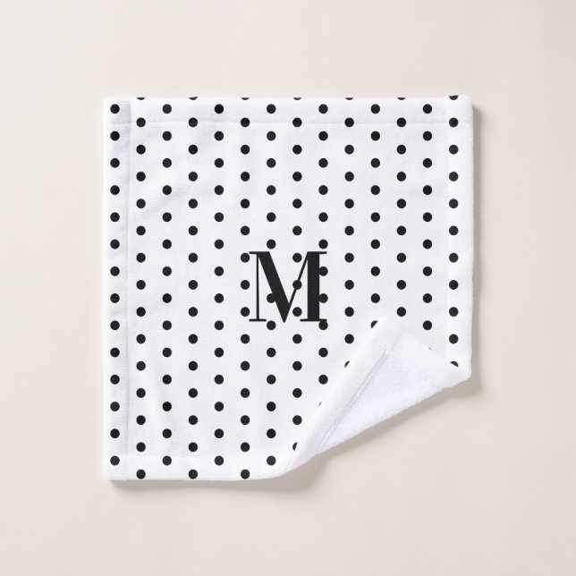 Monogram Black and White Polka Dot  Wash Cloth (Wash Cloth)