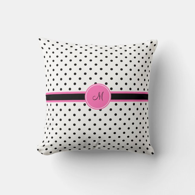Monogram Black and White Polka Dot with Hot Pink Cushion (Front)