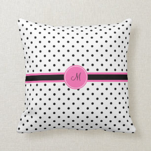 Monogram Black and White Polka Dot with Hot Pink Cushion