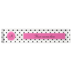 Monogram Black and White Polka Dot with Hot Pink Nameplate