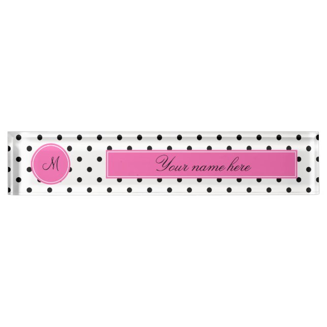 Monogram Black and White Polka Dot with Hot Pink Nameplate (Front)