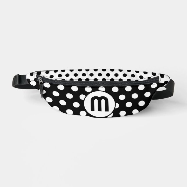 Monogram Black and White Polka Dots Custom Colour Bum Bags (Front)