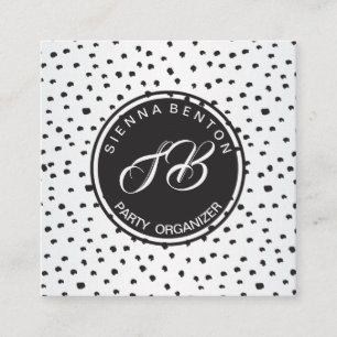 Monogram Black and white polka dots Square Business Card