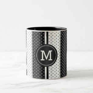 Monogram Black and White Polka Dots Two-Tone Coffee Mug