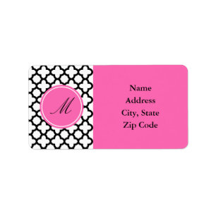 Monogram Black and White Quatrefoil Label