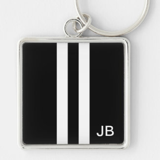 Monogram Black and White Stripe Mens Key Ring