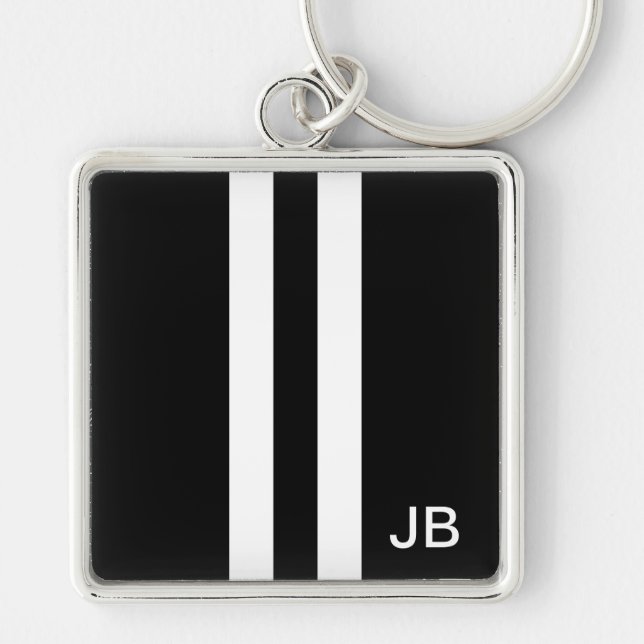 Monogram Black and White Stripe Mens Key Ring (Front)