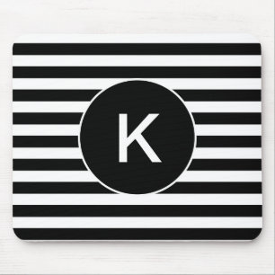 Monogram Black and White Striped Mouse Mat