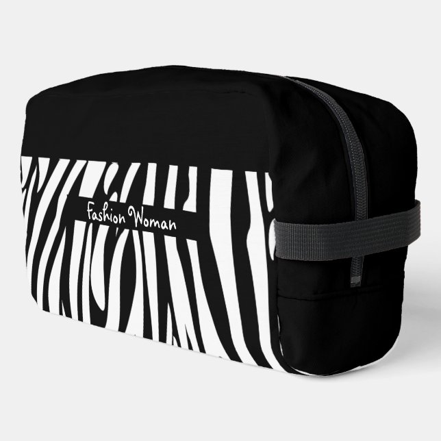Monogram Black and White Striped Zebra Pattern Dopp Kit (Left Corner)
